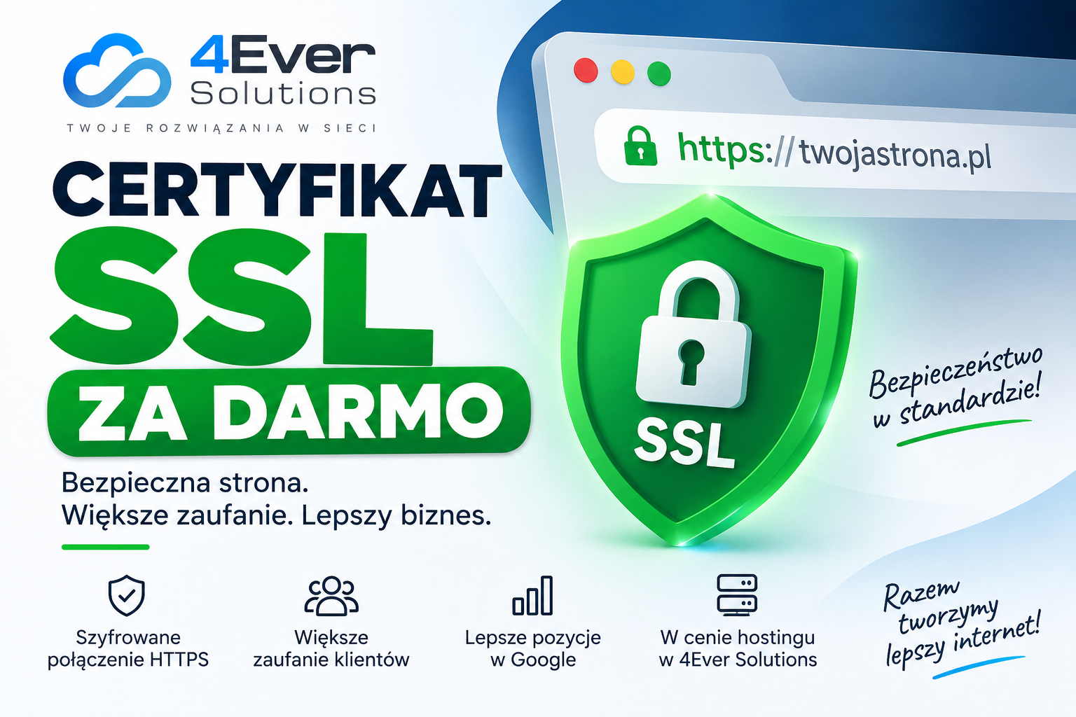 Dlaczego warto stosować certyfikat SSL? W 4Ever Solutions otrzymujesz go za darmo